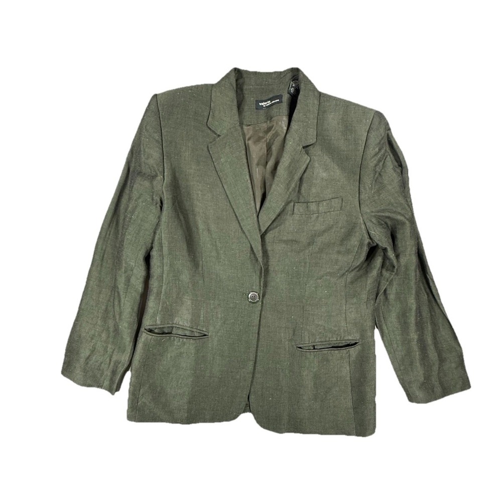 Valerie Stevens Blazer Women's 12 Olive Green Linen Blend Coat Jacket